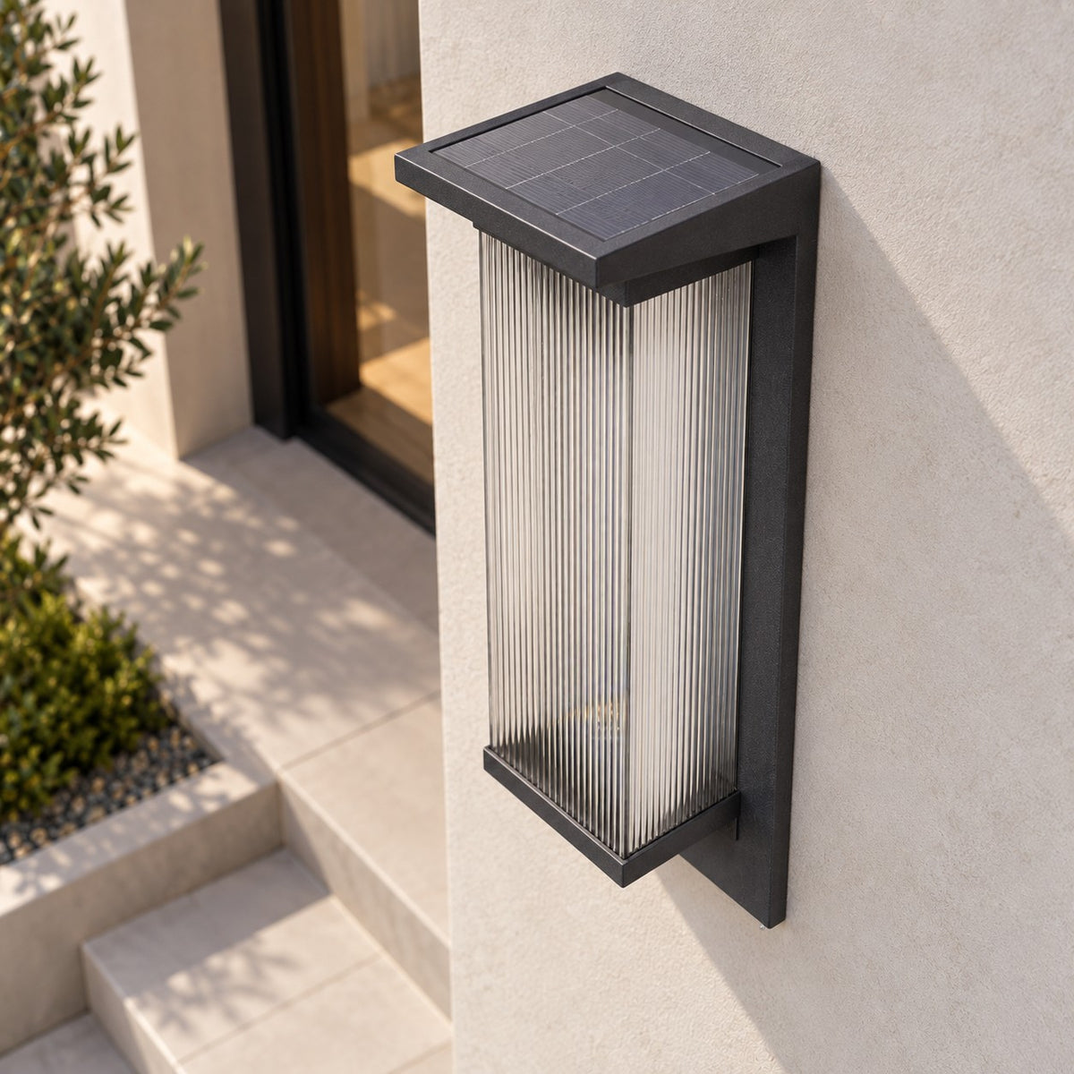 Modern Outdoor Solar Wall Lights with Remote Control Stainless Steel LED and IP65 Moisture Resistance