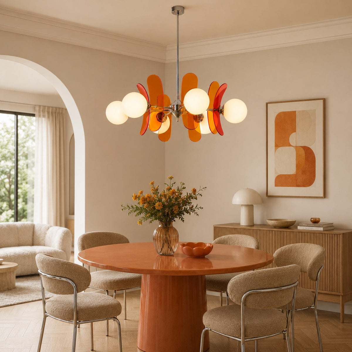 Modern Chandelier Hanging Light Metal Multi-Color LED Fixture for Dining Room