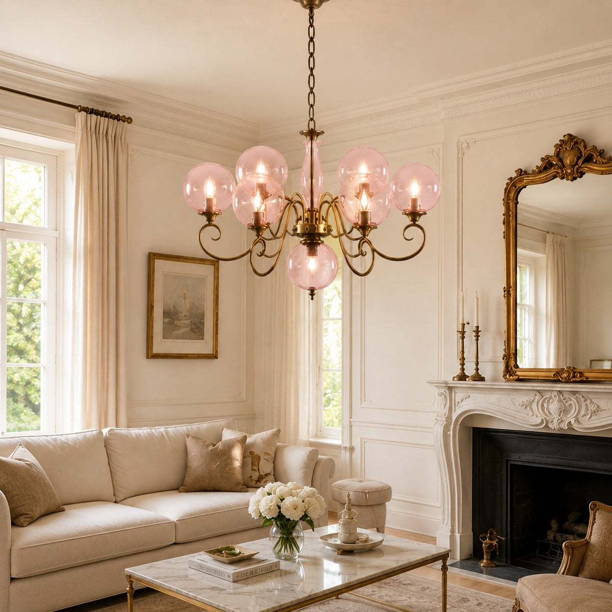 Modern Glass Chandelier Hanging Light Fixture Adjustable Height LED Compatible for Dining Room