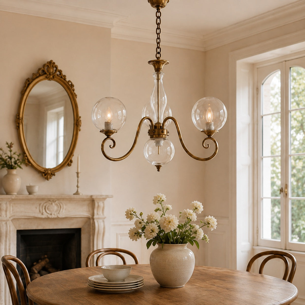 Modern Glass Chandelier Hanging Light Fixture Adjustable Height LED Compatible for Dining Room