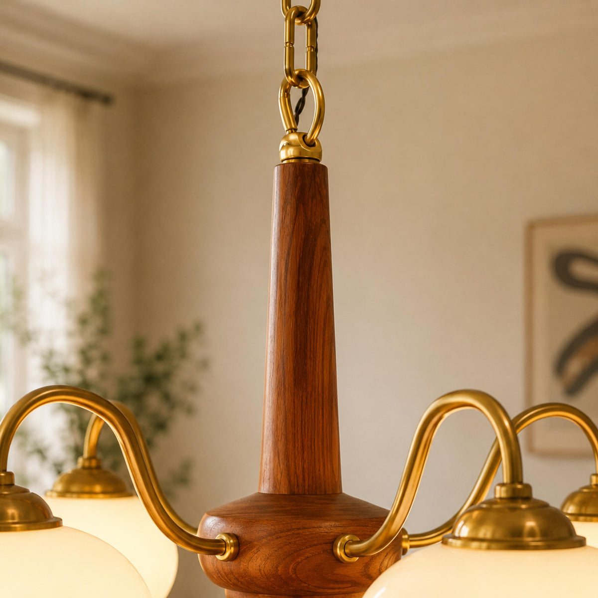 Modern Chandelier Light with Adjustable Hanging Chain Glass and Brass 3 4 6 Heads for Dining Room
