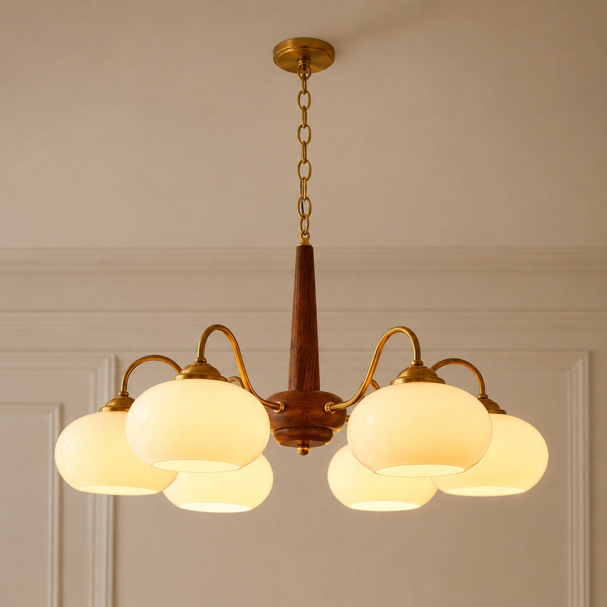Modern Chandelier Light with Adjustable Hanging Chain Glass and Brass 3 4 6 Heads for Dining Room