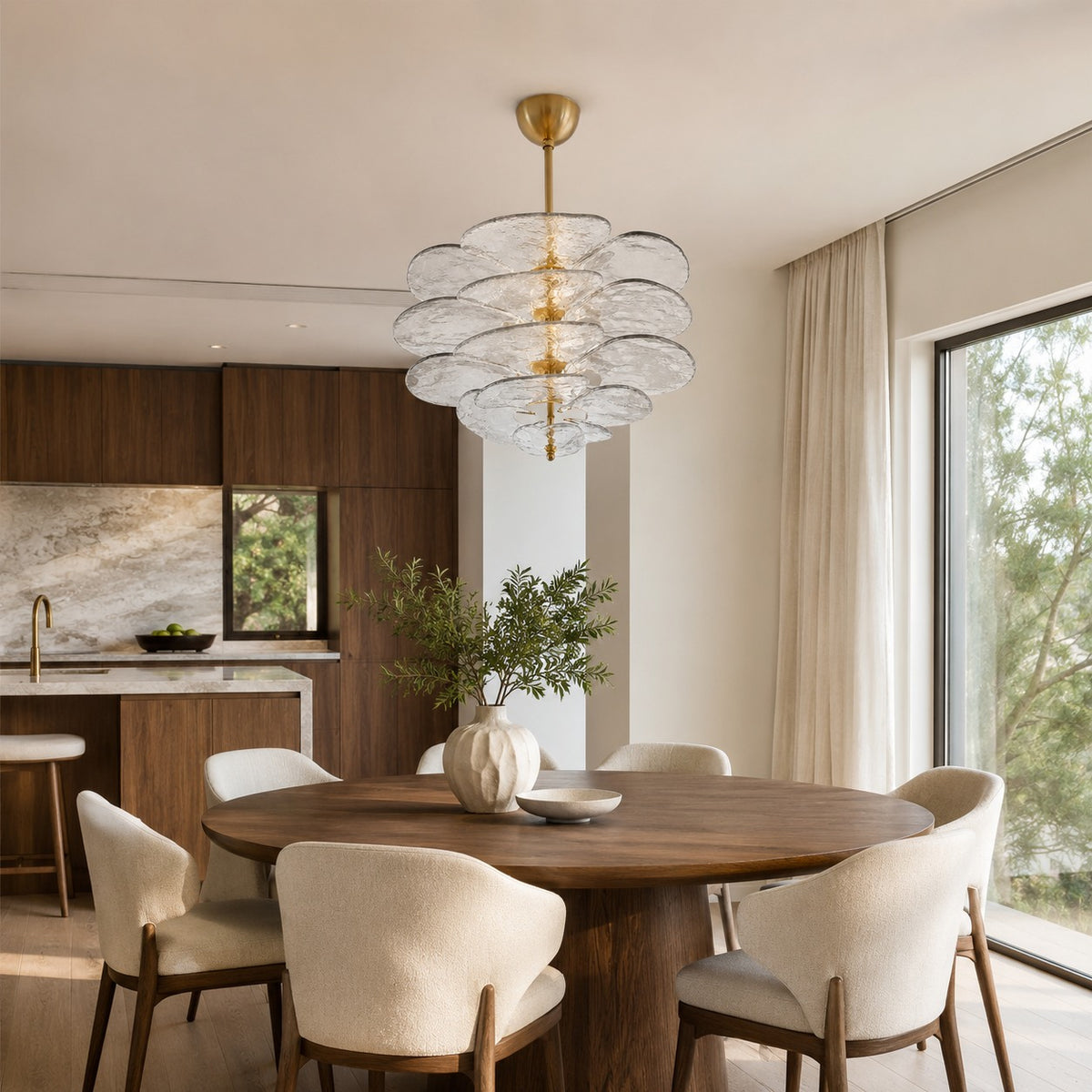 Modern Glass Chandelier with Lotus Leaf Design Ceiling Mounted Elegant Indoor Lighting