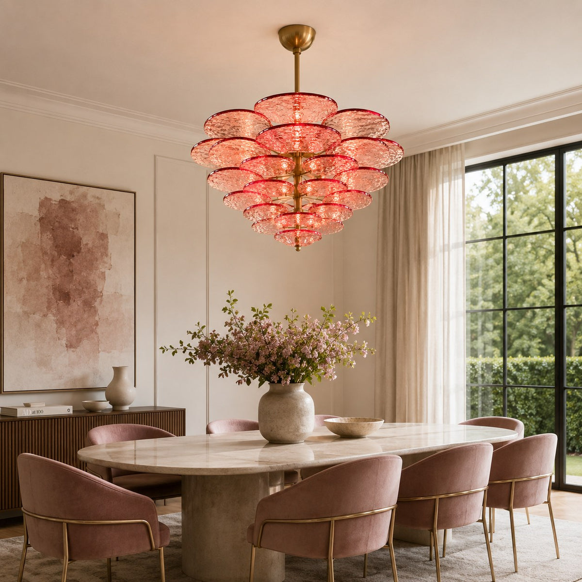 Modern Glass Chandelier with Lotus Leaf Design Ceiling Mounted Elegant Indoor Lighting