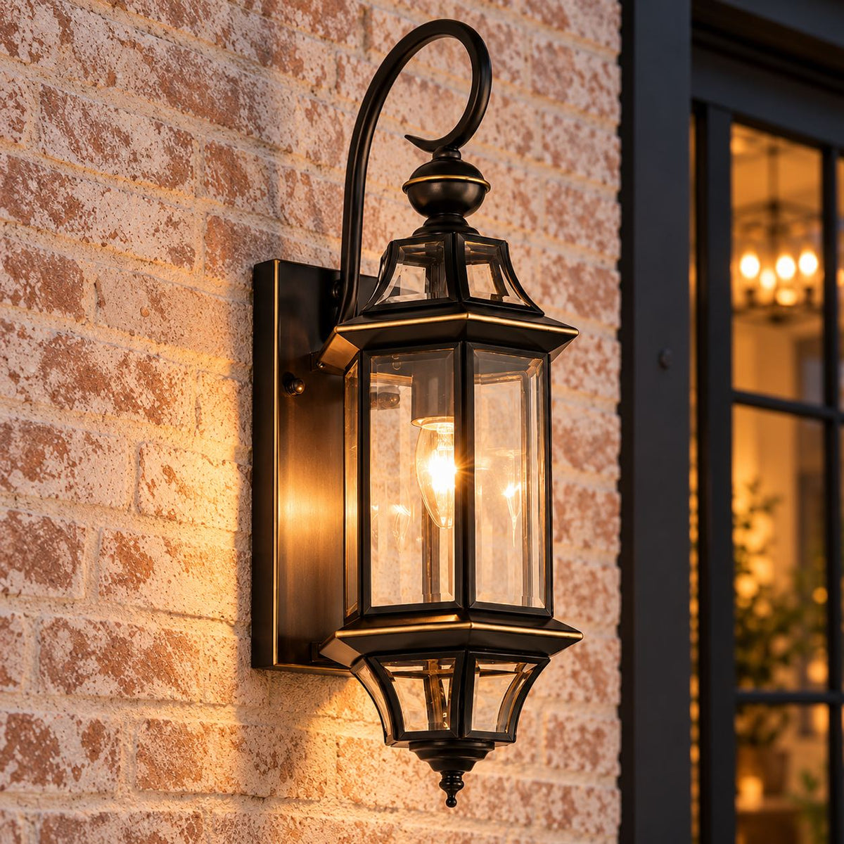 Modern Outdoor Wall Light Adjustable Wall Mounted Black Brass Fixture with Clear Glass Shade IP65 Waterproof
