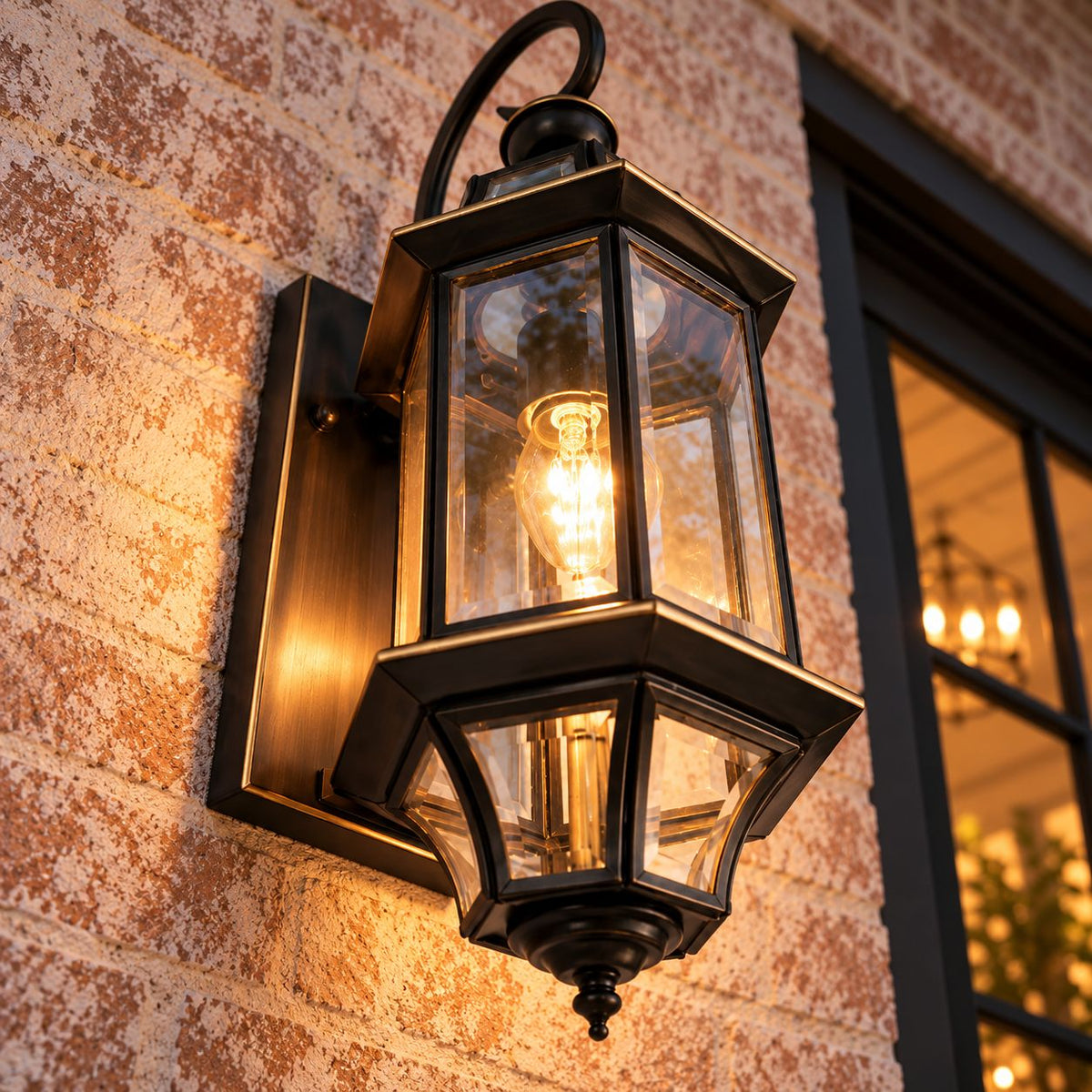 Modern Outdoor Wall Light Adjustable Wall Mounted Black Brass Fixture with Clear Glass Shade IP65 Waterproof