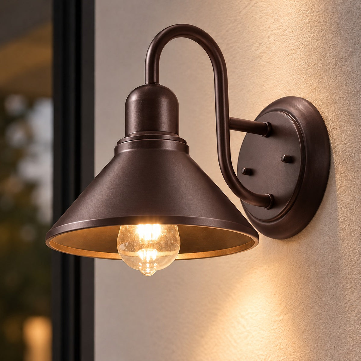 Black Outdoor Wall Light Sconce with Caged Metal Shade and LED Compatibility for Exterior Use