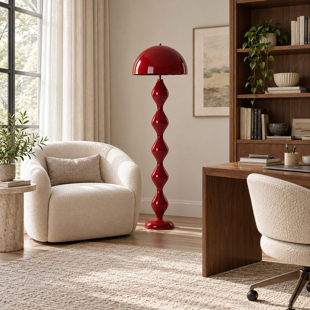 Modern Floor Lamp Mushroom Design Resin Construction Dimmable E26 E27 Compatible 59 Inch Height
