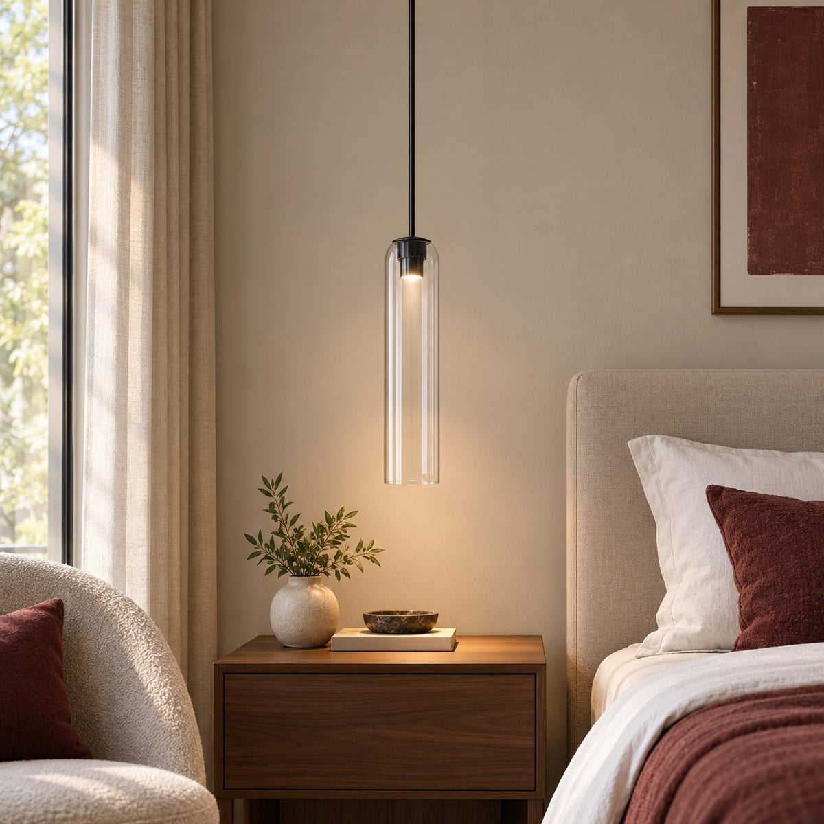 Modern Glass Pendant Lamp Adjustable Height LED Hanging Light for Kitchen Lighting