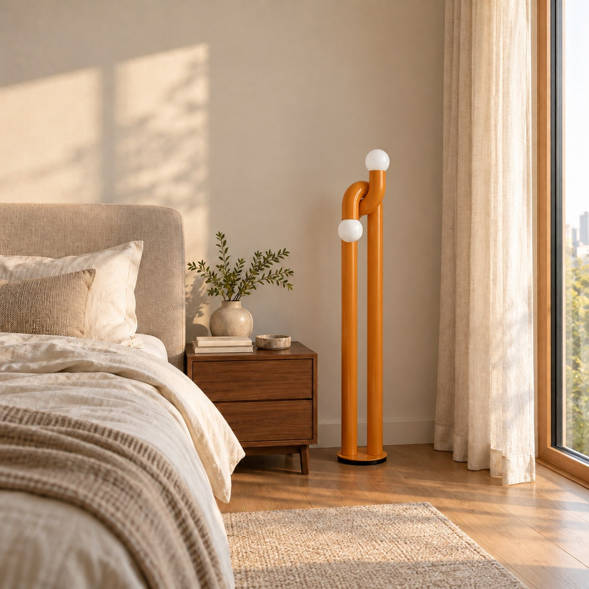 Modern Floor Lamp with Adjustable Height Metal Base for LED Bulbs in Living Room