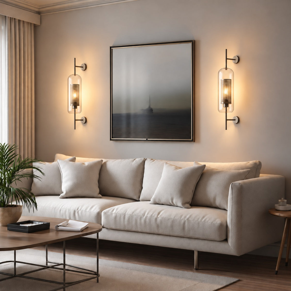 Modern Glass Wall Light Wall Mounted Metal Frame LED Sconce for Indoor Illumination