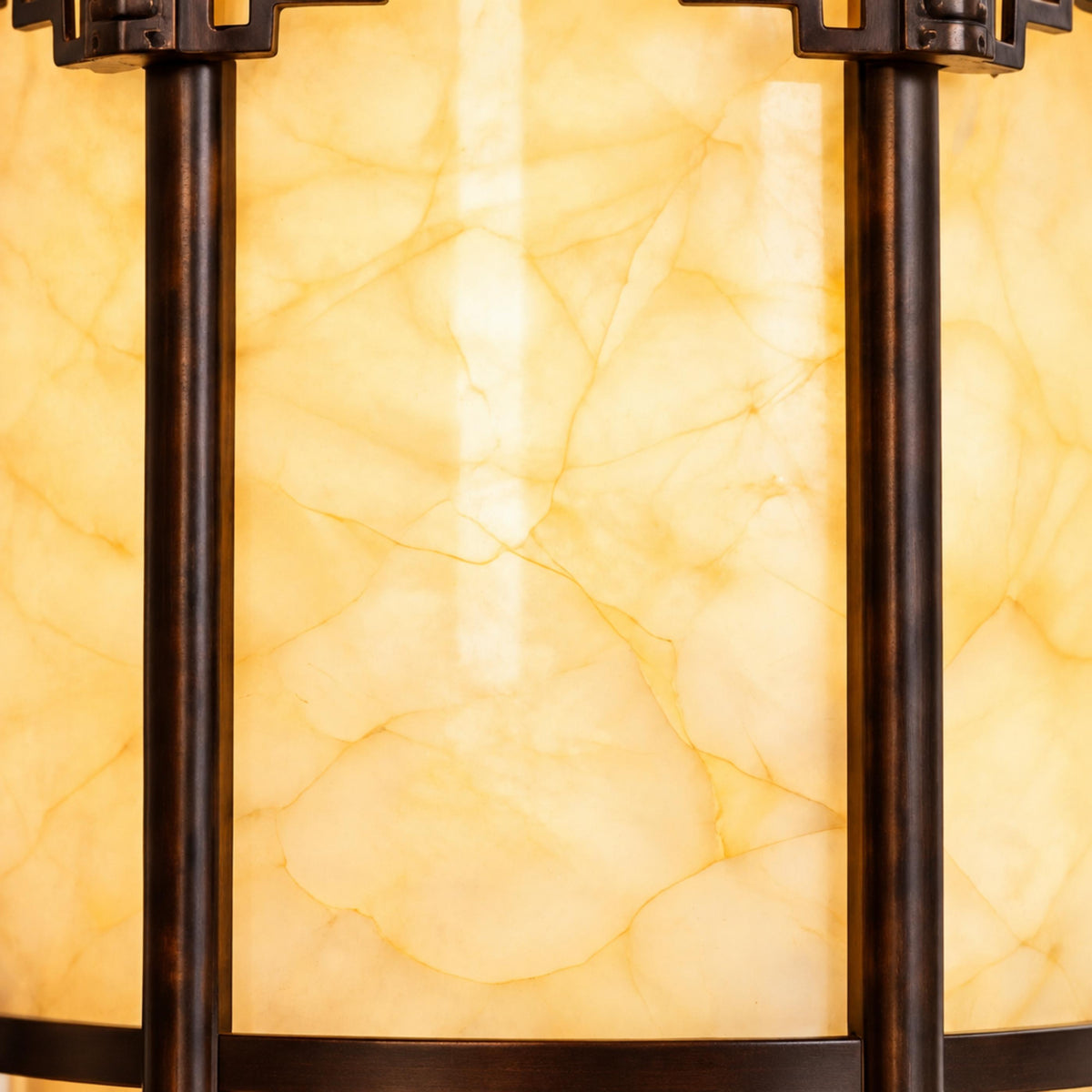 Traditional Pagoda Outdoor Hanging Light with Faux Alabaster & Bronze Gold Aluminium Frame