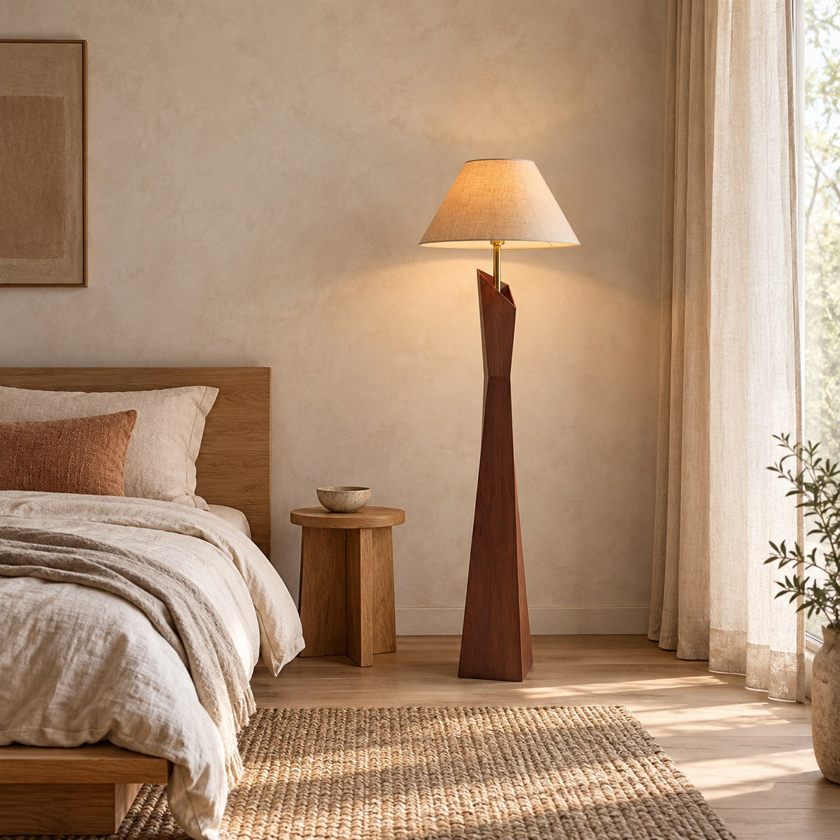 Modern Floor Lamp Adjustable Height Resin and Fabric Shade Dimmable for Living Room Ambient Lighting