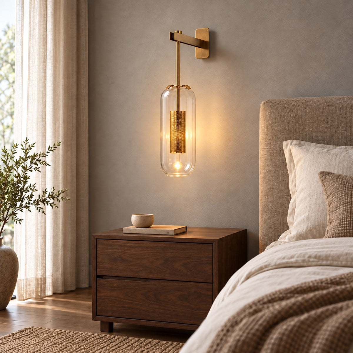 Modern Wall Light Wall Mounted Metal Frame Glass Shade LED Fixture for Ambiance