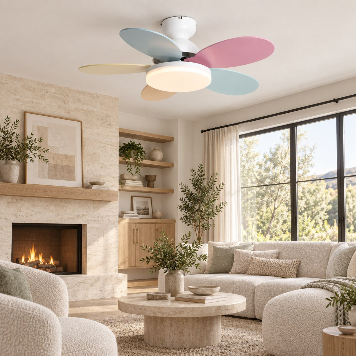 Modern Flush Mount Ceiling Fan with Lights Integrated LED Whisper-Quiet DC Motor