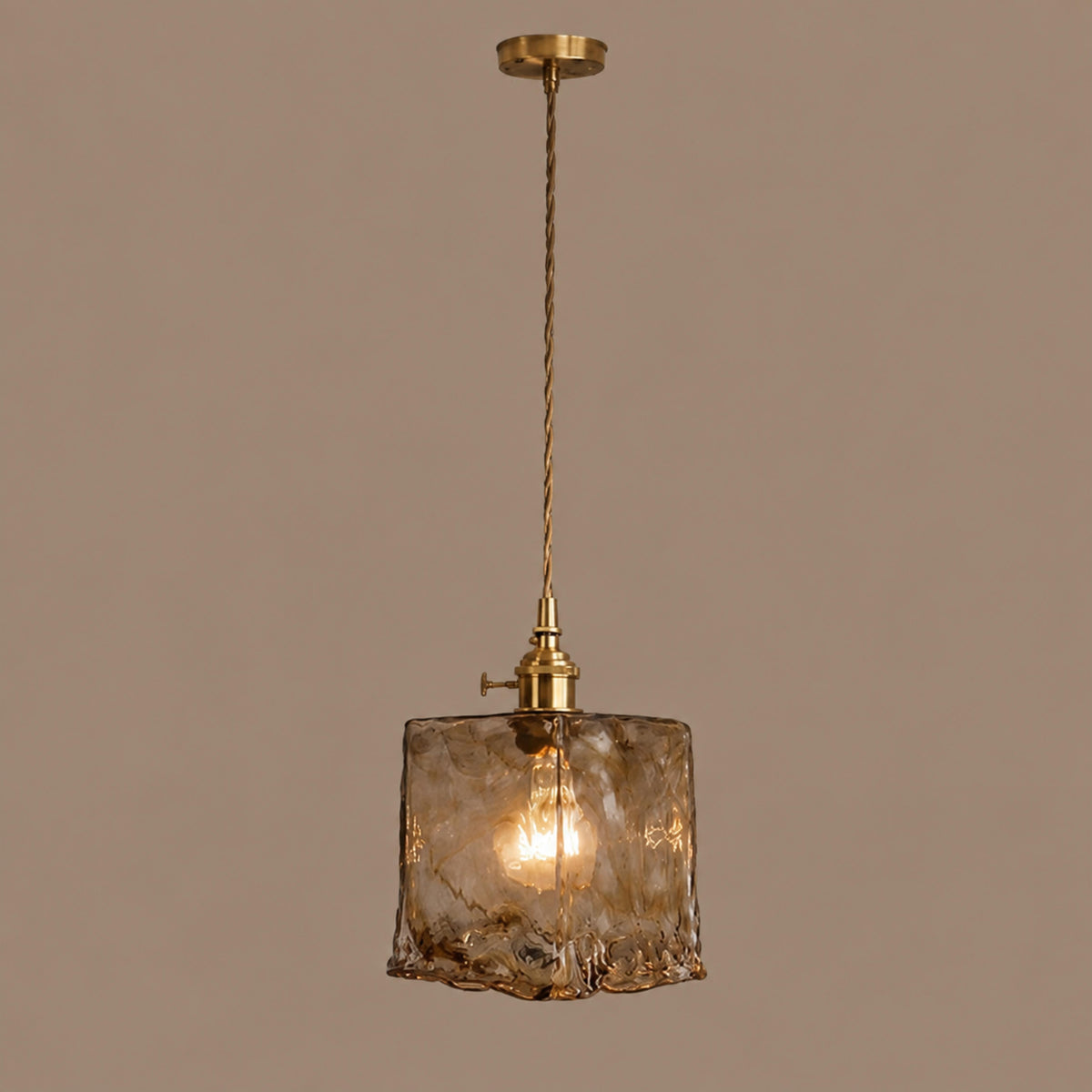 Vintage Industrial Pendant Lamp Adjustable Hanging Brass Fixture Amber Glass Shade Indoor Lighting