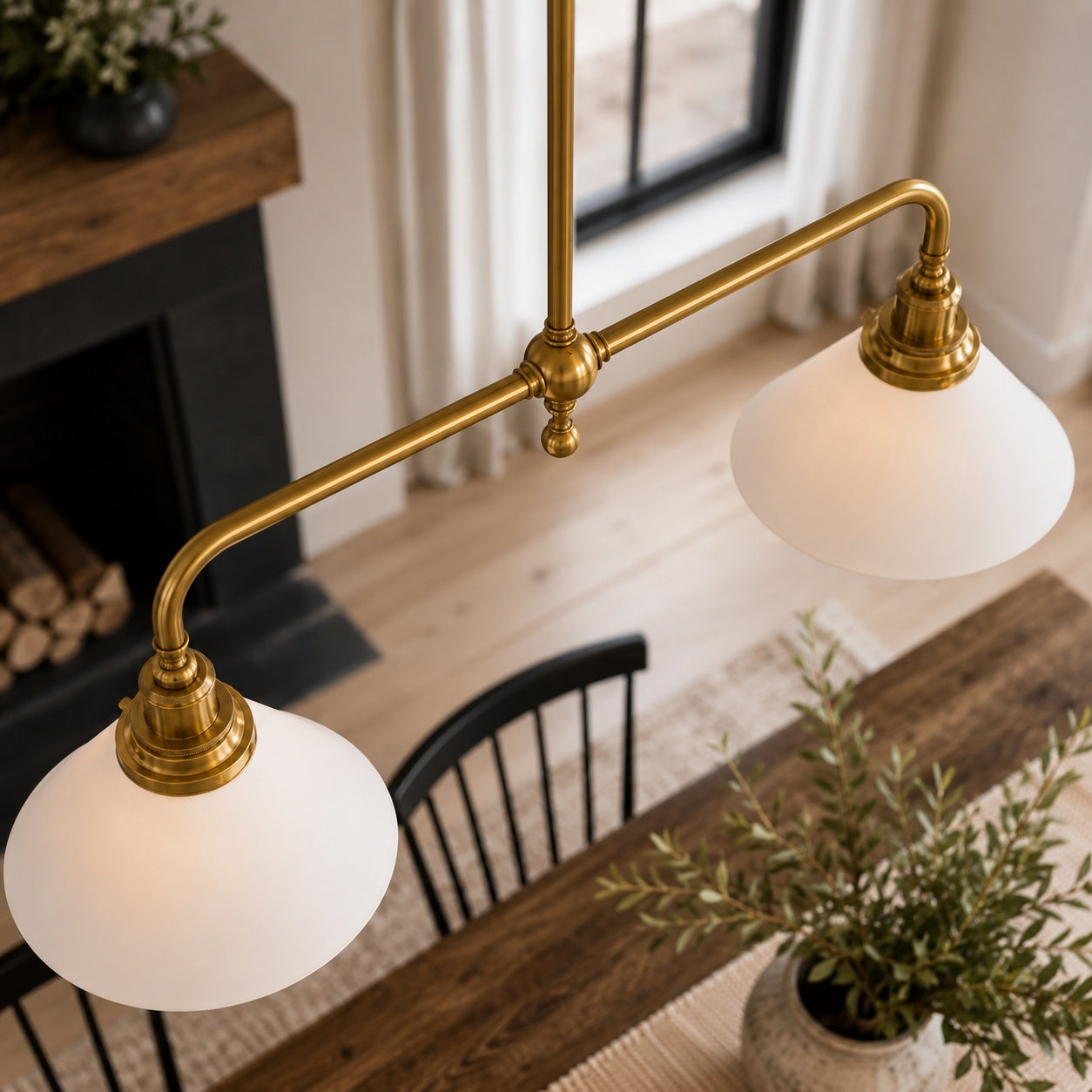 Modern Black Pendant Light Adjustable Height Glass Shade LED Hanging Fixture