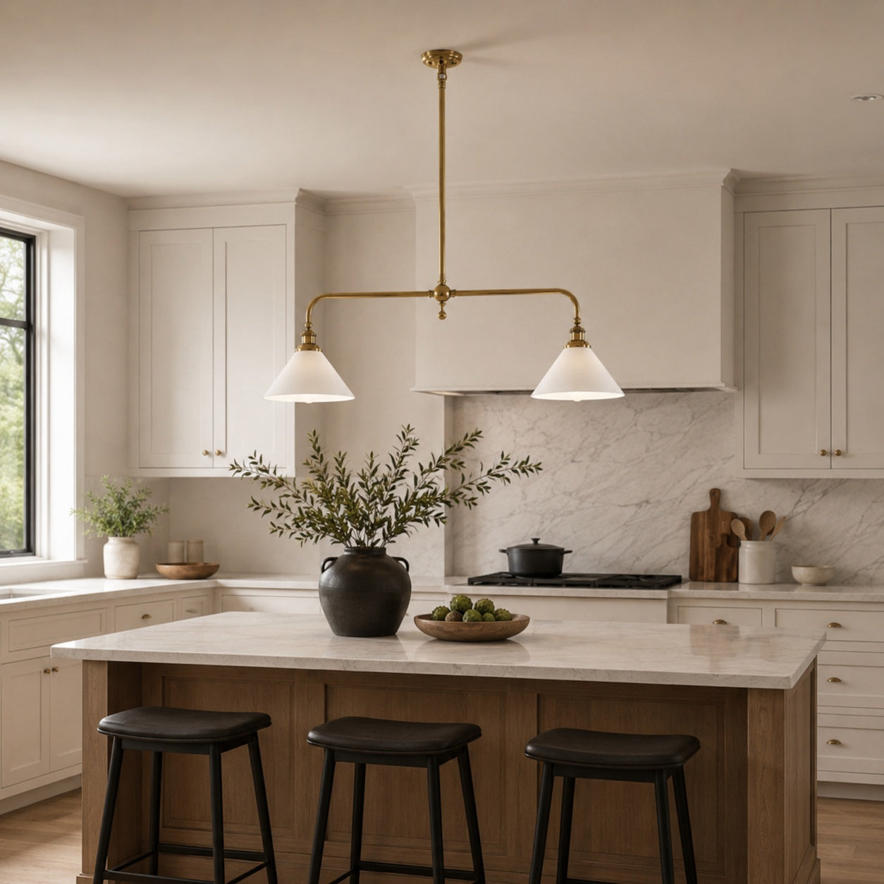 Modern Black Pendant Light Adjustable Height Glass Shade LED Hanging Fixture