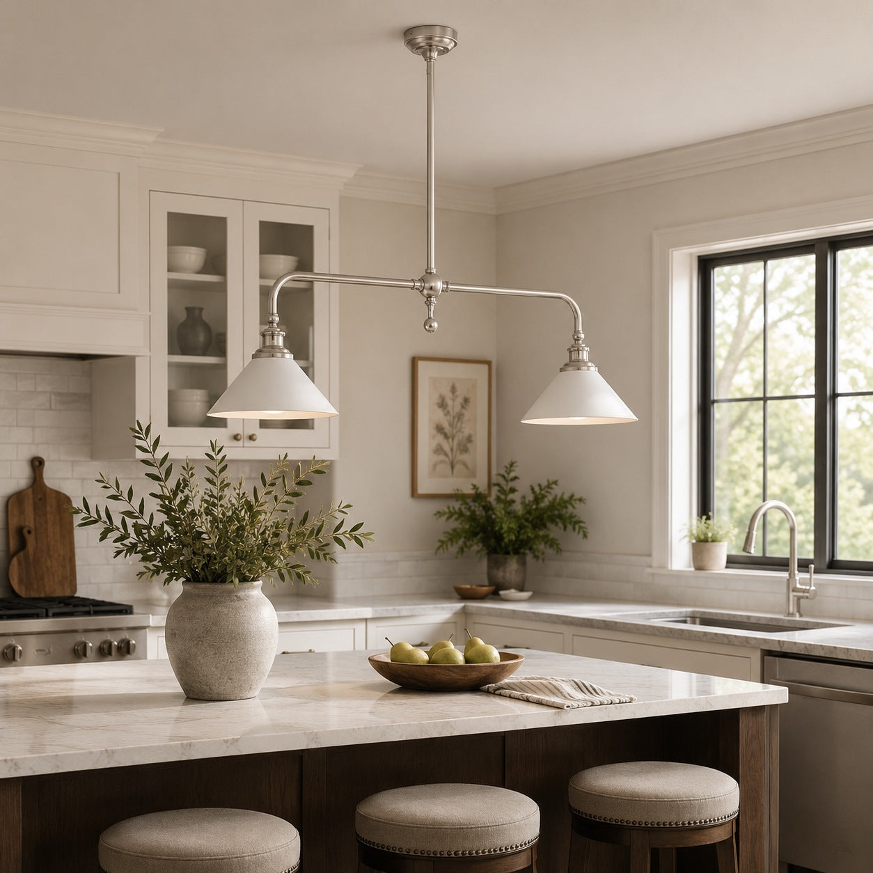 Modern Black Pendant Light Adjustable Height Glass Shade LED Hanging Fixture