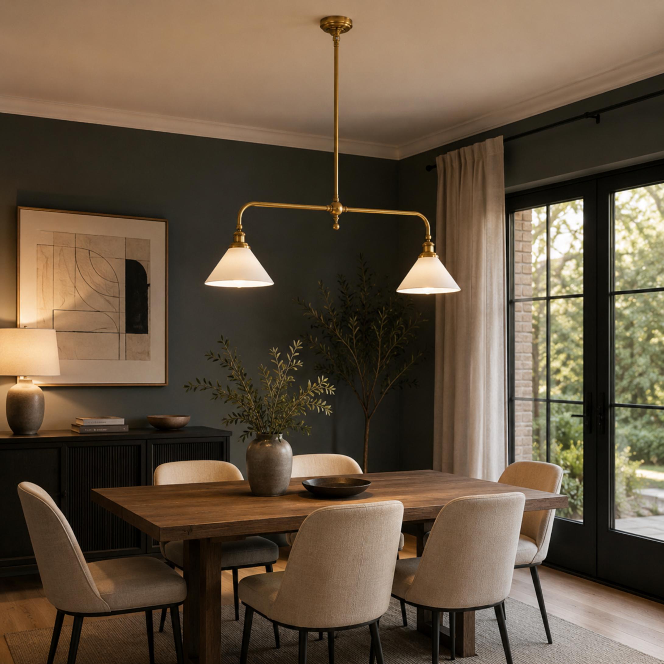 Modern Black Pendant Light Adjustable Height Glass Shade LED Hanging Fixture