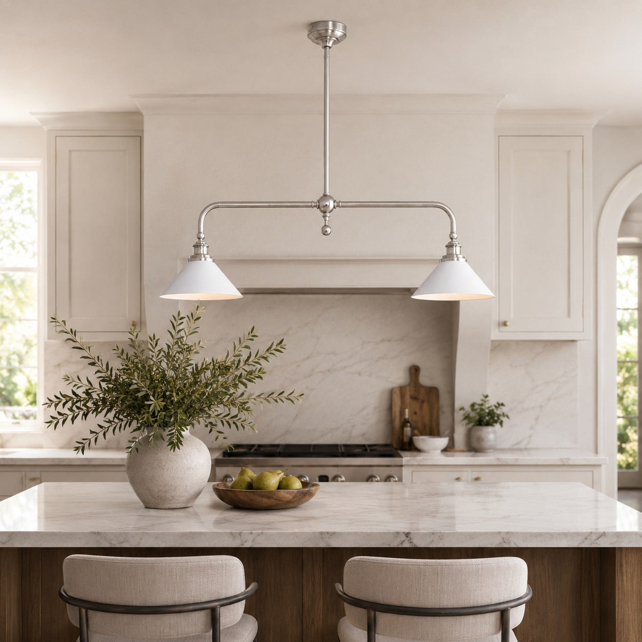 Modern Black Pendant Light Adjustable Height Glass Shade LED Hanging Fixture