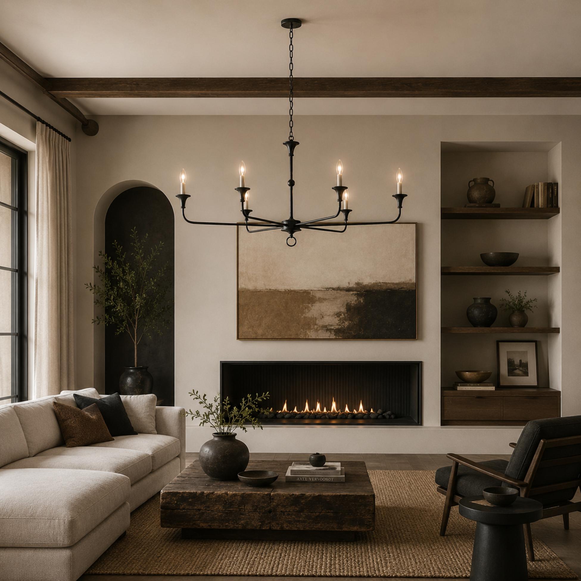 Modern Chandelier 5-Head Adjustable Flush Mount Brass E14 Candelabra Bulbs Exposed Design