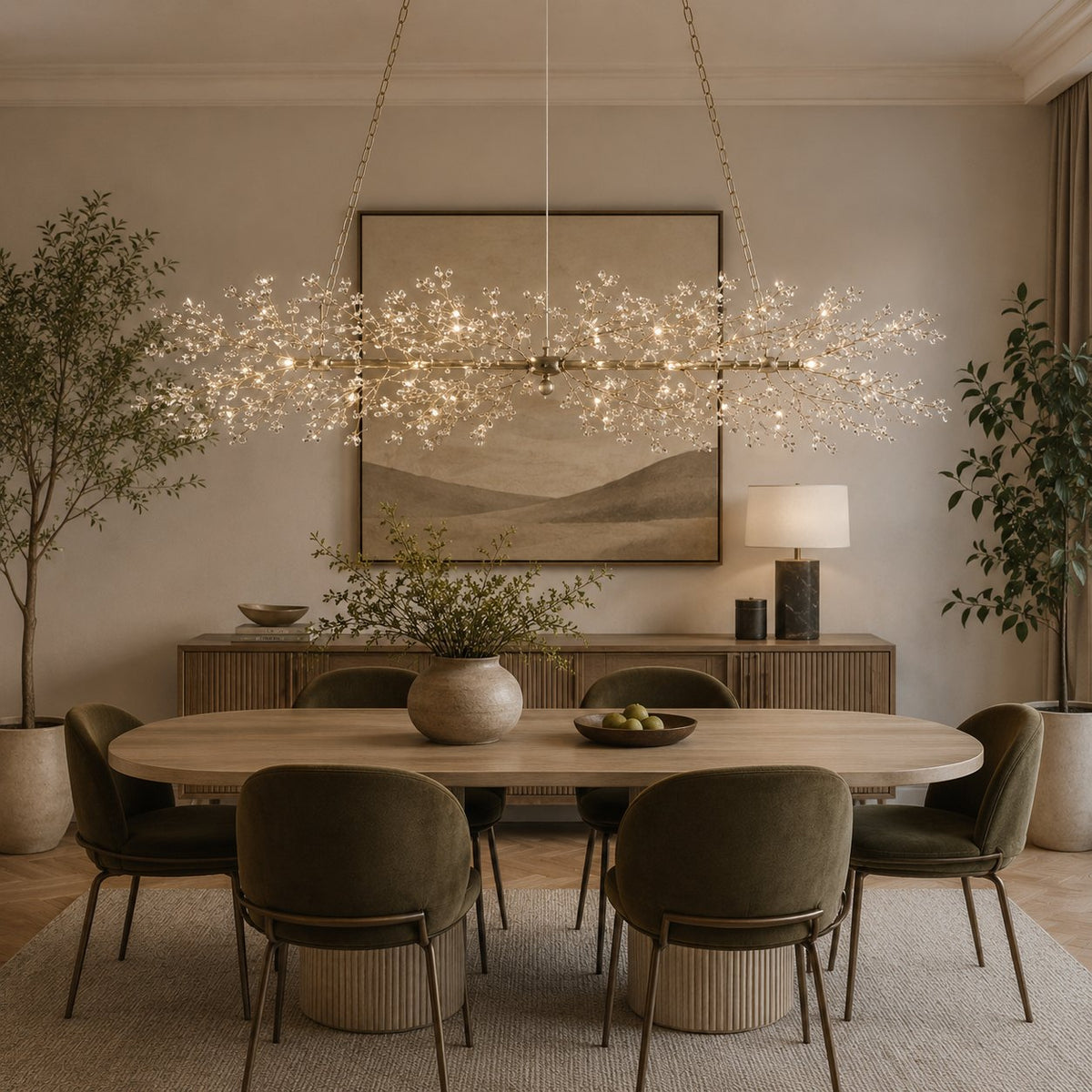 Modern Chandelier Light Hanging Metal and Glass Dimmable 8 Bulb Fixture Adjustable Length