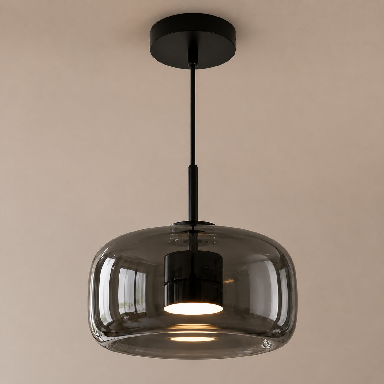 Modern Hanging Pendant Light Adjustable Black Iron Frame Hand-Blown Glass LED