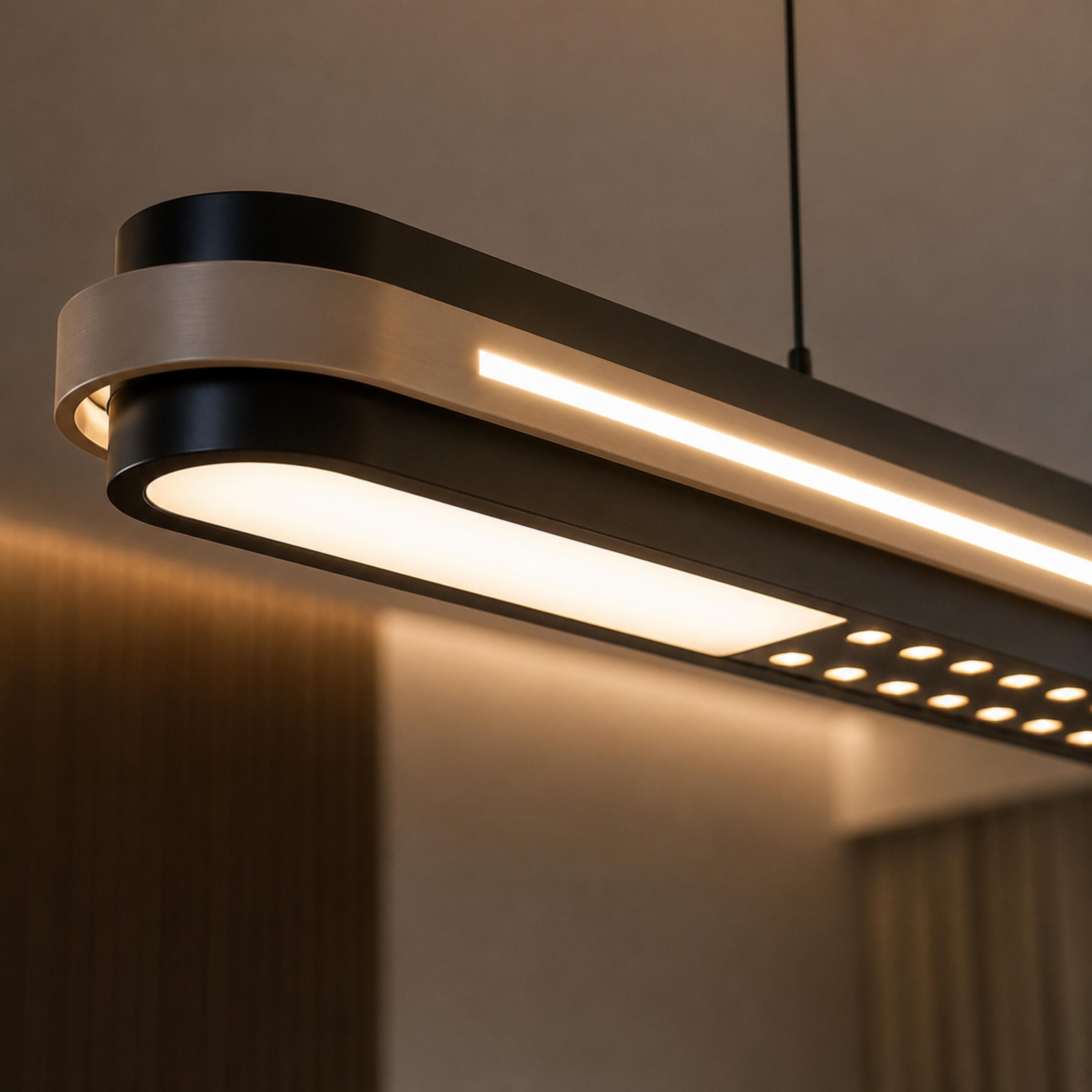 Modern Linear Pendant Lamp Adjustable Hanging Metal LED Ceiling Light Dimmable for Kitchen Dining Room