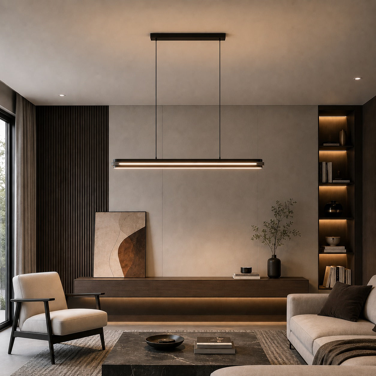 Modern Linear Pendant Lamp Adjustable Hanging Metal LED Ceiling Light Dimmable for Kitchen Dining Room
