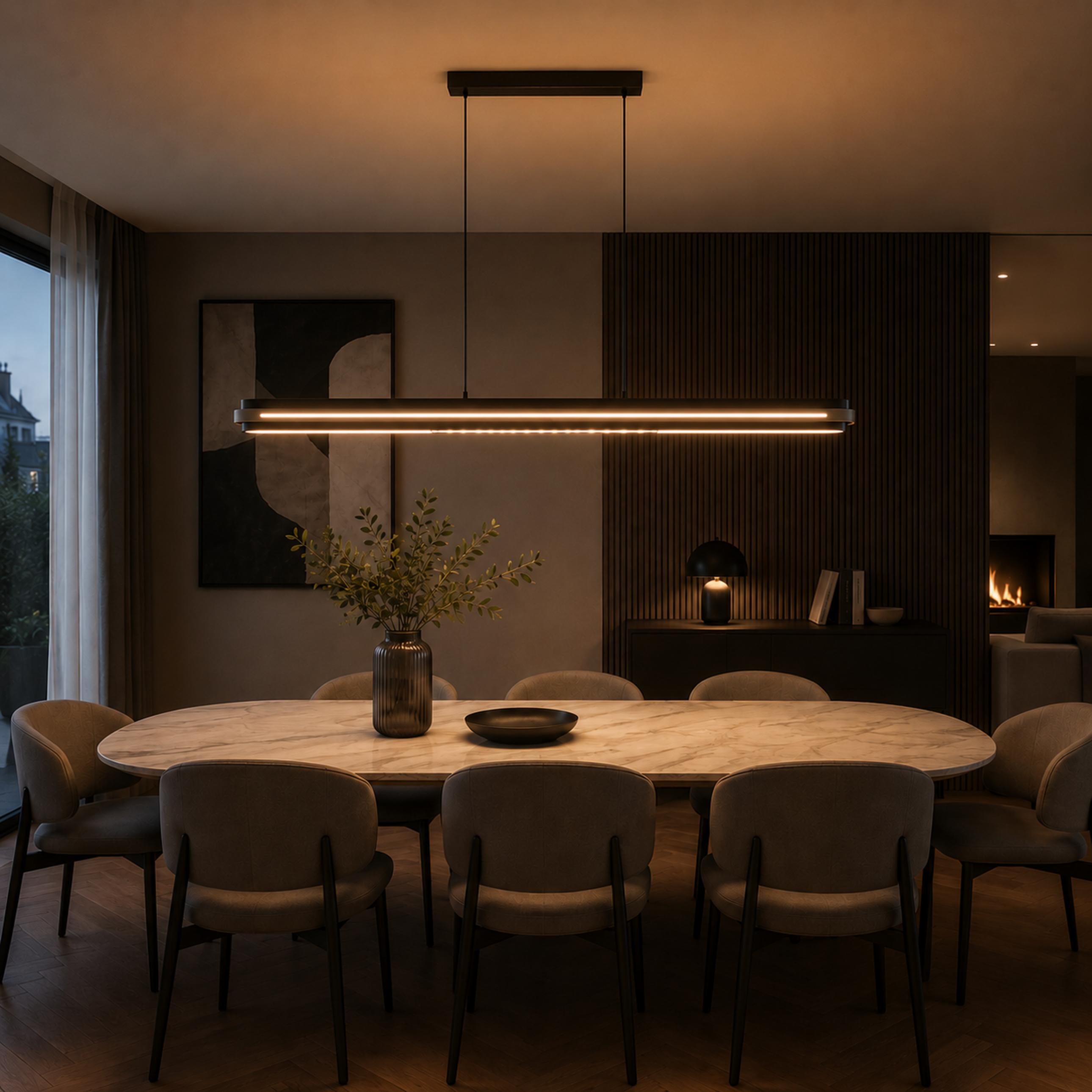 Modern Linear Pendant Lamp Adjustable Hanging Metal LED Ceiling Light Dimmable for Kitchen Dining Room
