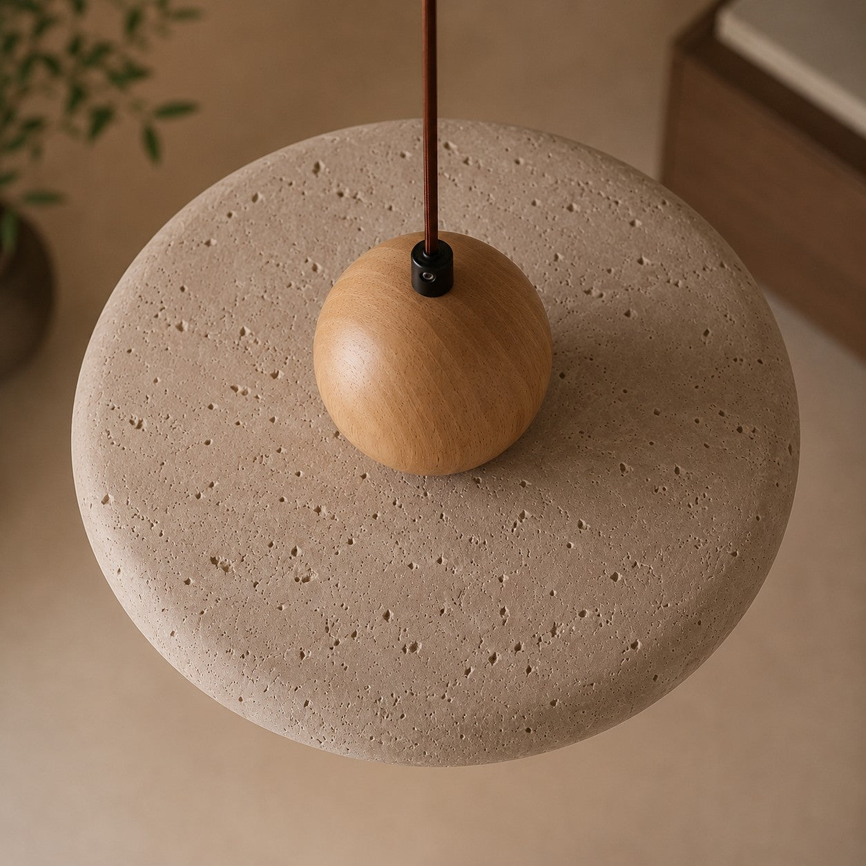 Modern Pendant Lamp Hanging LED Travertine Stone Kitchen Pendant Lighting 30cm Diameter