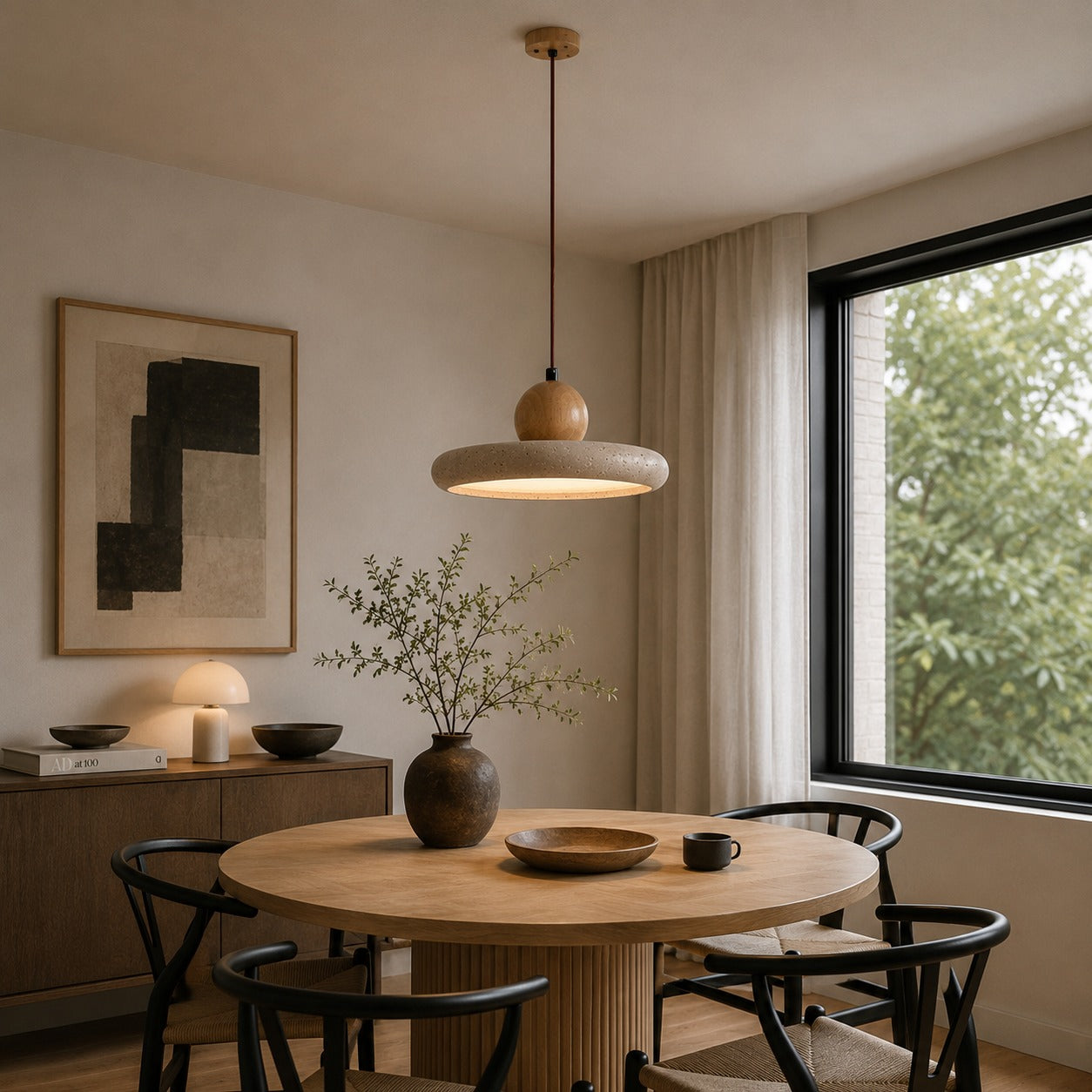Modern Pendant Lamp Hanging LED Travertine Stone Kitchen Pendant Lighting 30cm Diameter