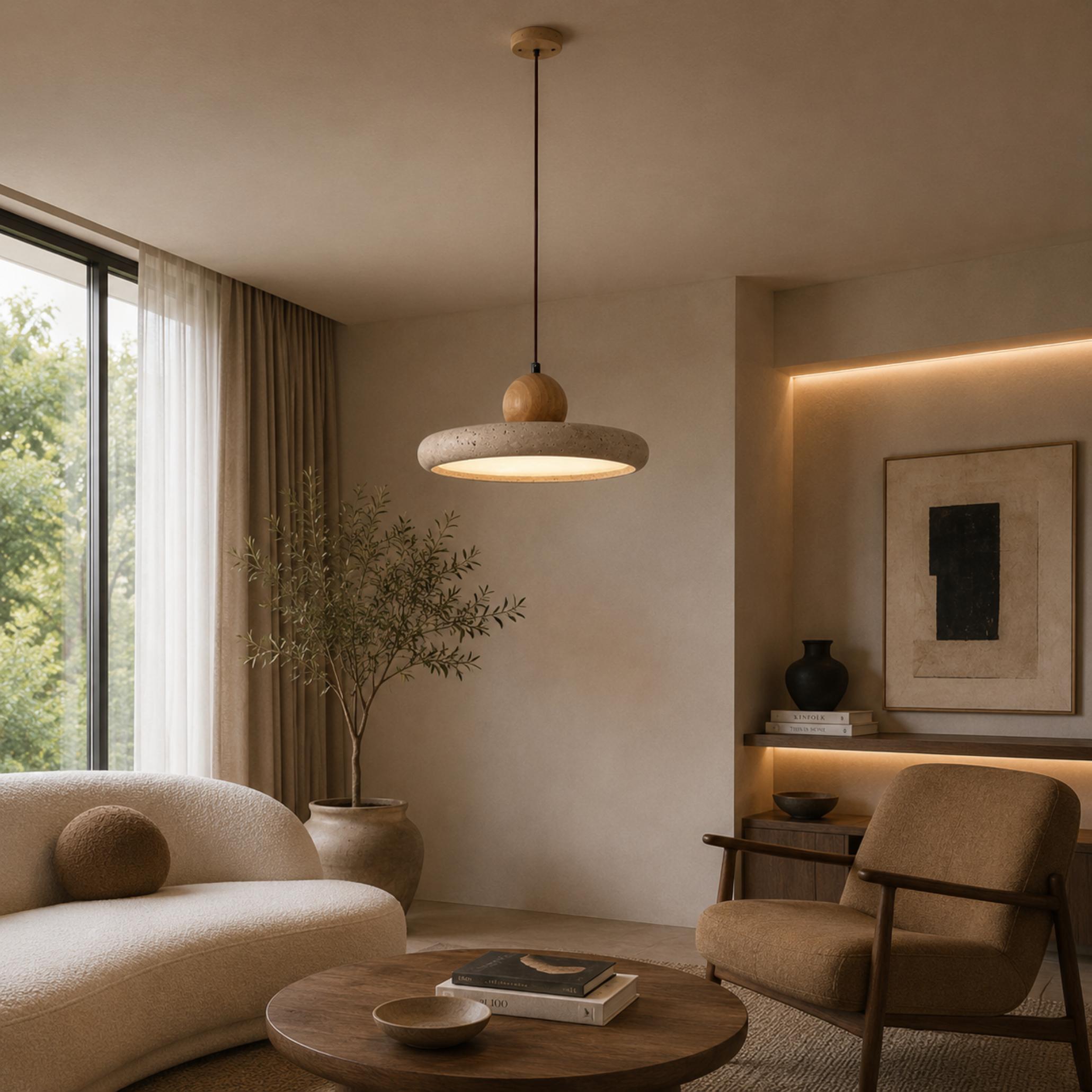 Modern Pendant Lamp Hanging LED Travertine Stone Kitchen Pendant Lighting 30cm Diameter