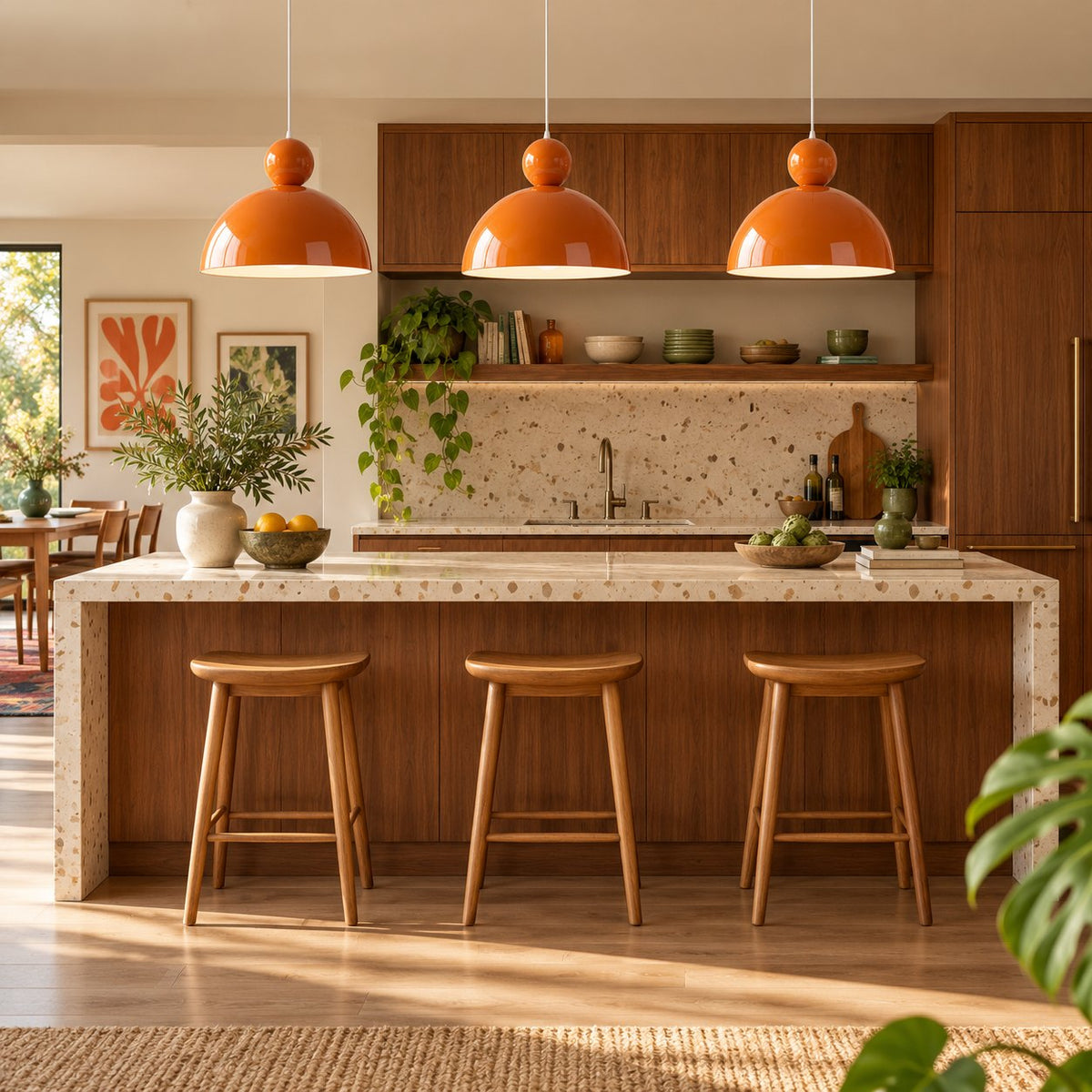 Modern Colorful Glass Pendant Light Adjustable Height LED Hanging Fixture for Kitchen Dining