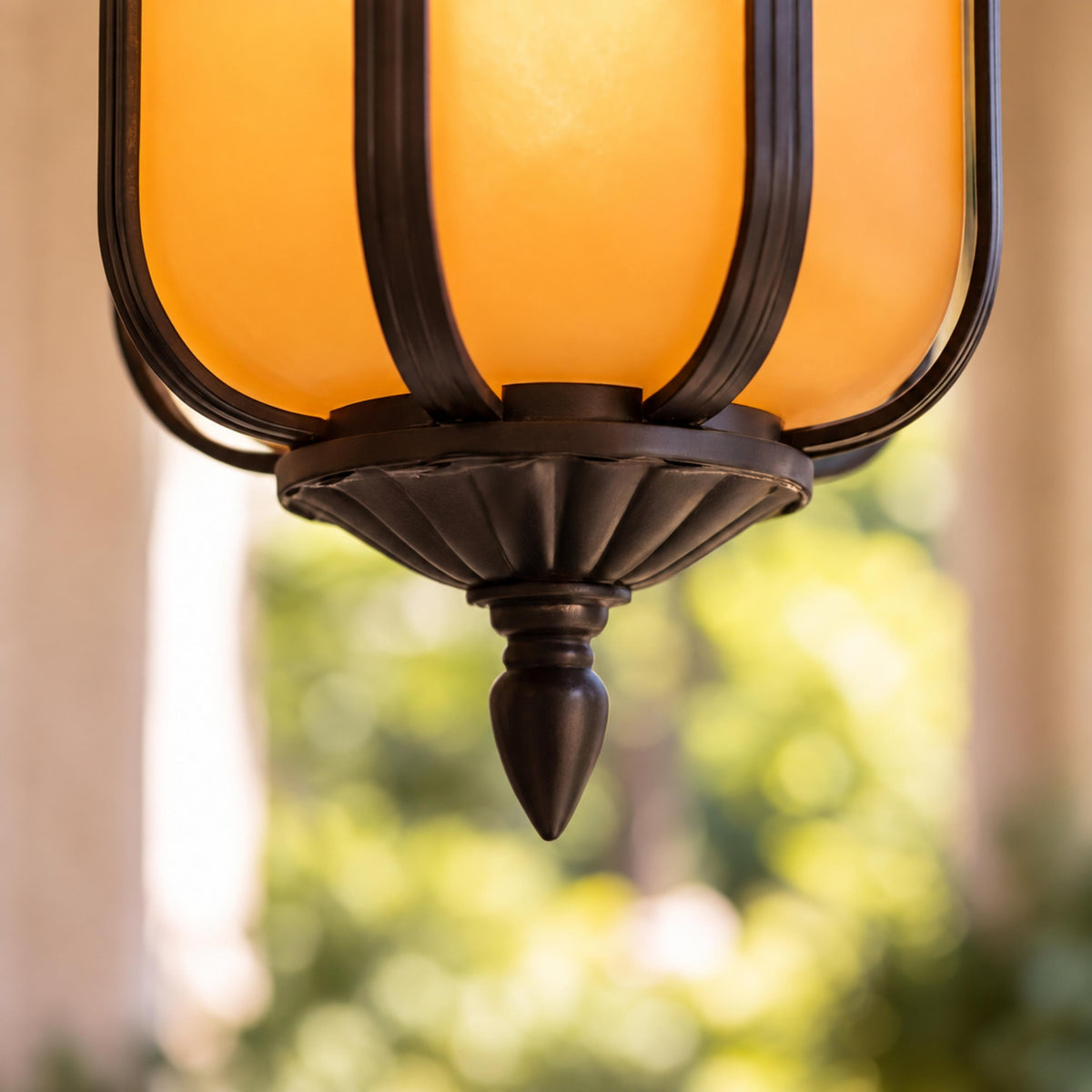 Traditional Outdoor Hanging Light with Faux Alabaster Panels & Sandblasted Black Aluminium Frame