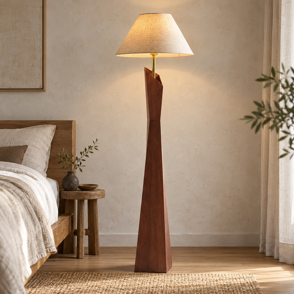 Modern Floor Lamp Adjustable Height Resin and Fabric Shade Dimmable for Living Room Ambient Lighting