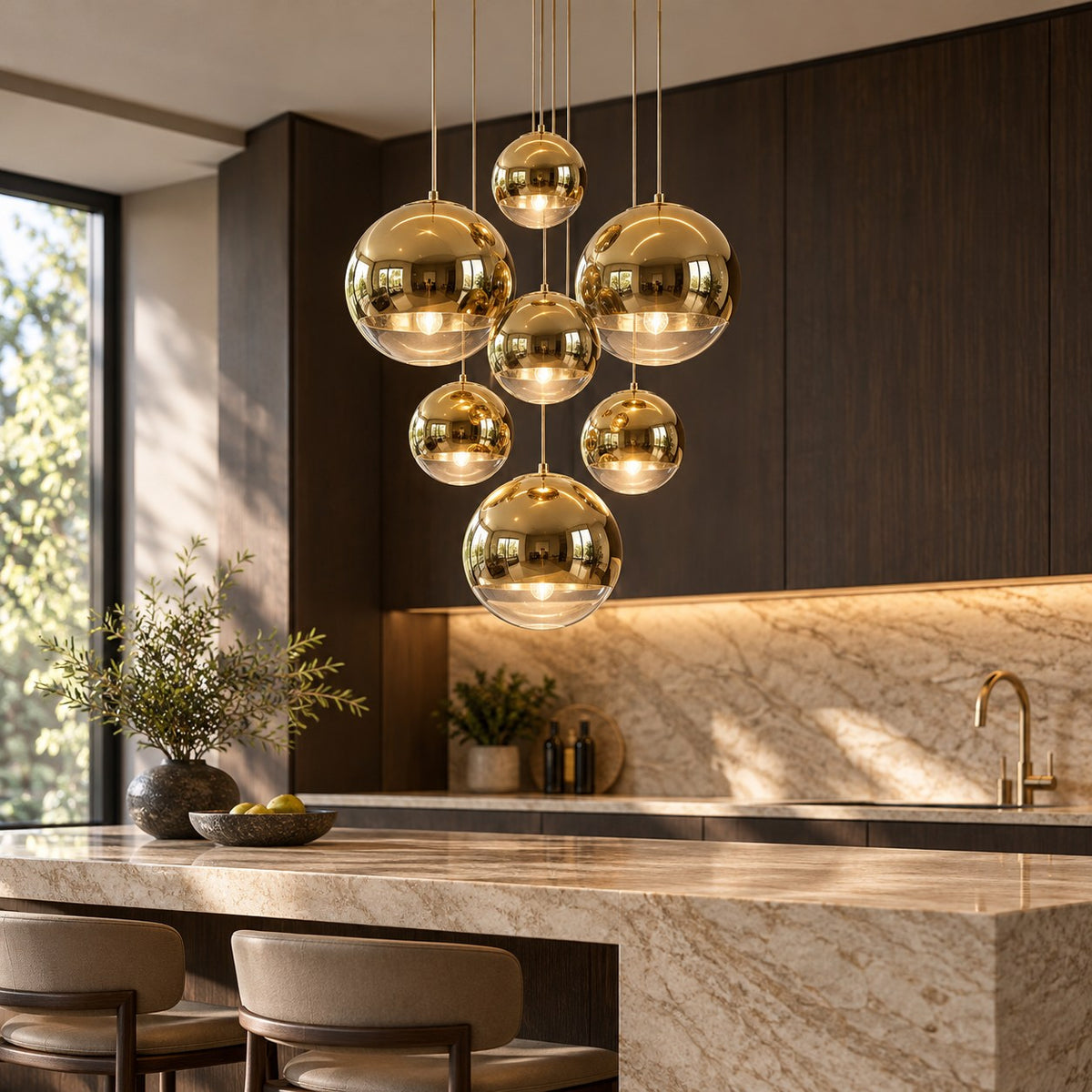 Modern Glass Pendant Light Adjustable Hanging Fixture LED Compatible for Kitchen Lighting
