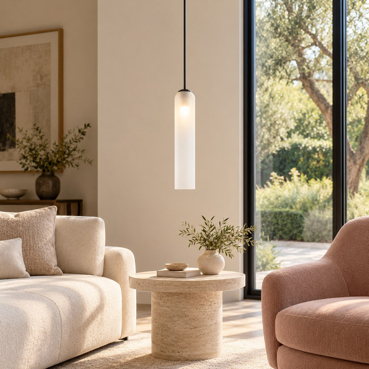 Modern Glass Pendant Lamp Adjustable Height LED Hanging Light for Kitchen Lighting
