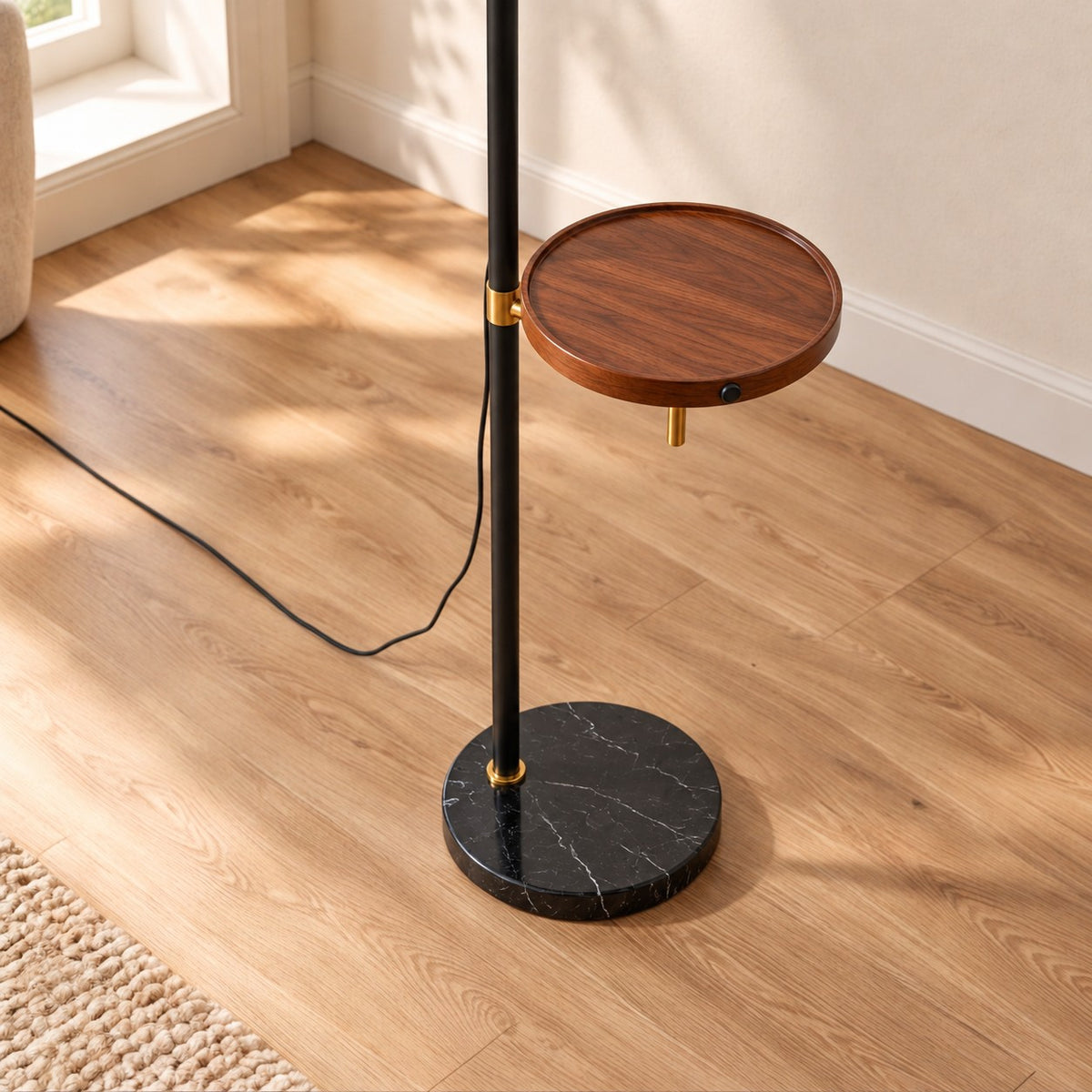Modern Gold Floor Lamp with Adjustable Height Marble Base USB Powered for Living Room