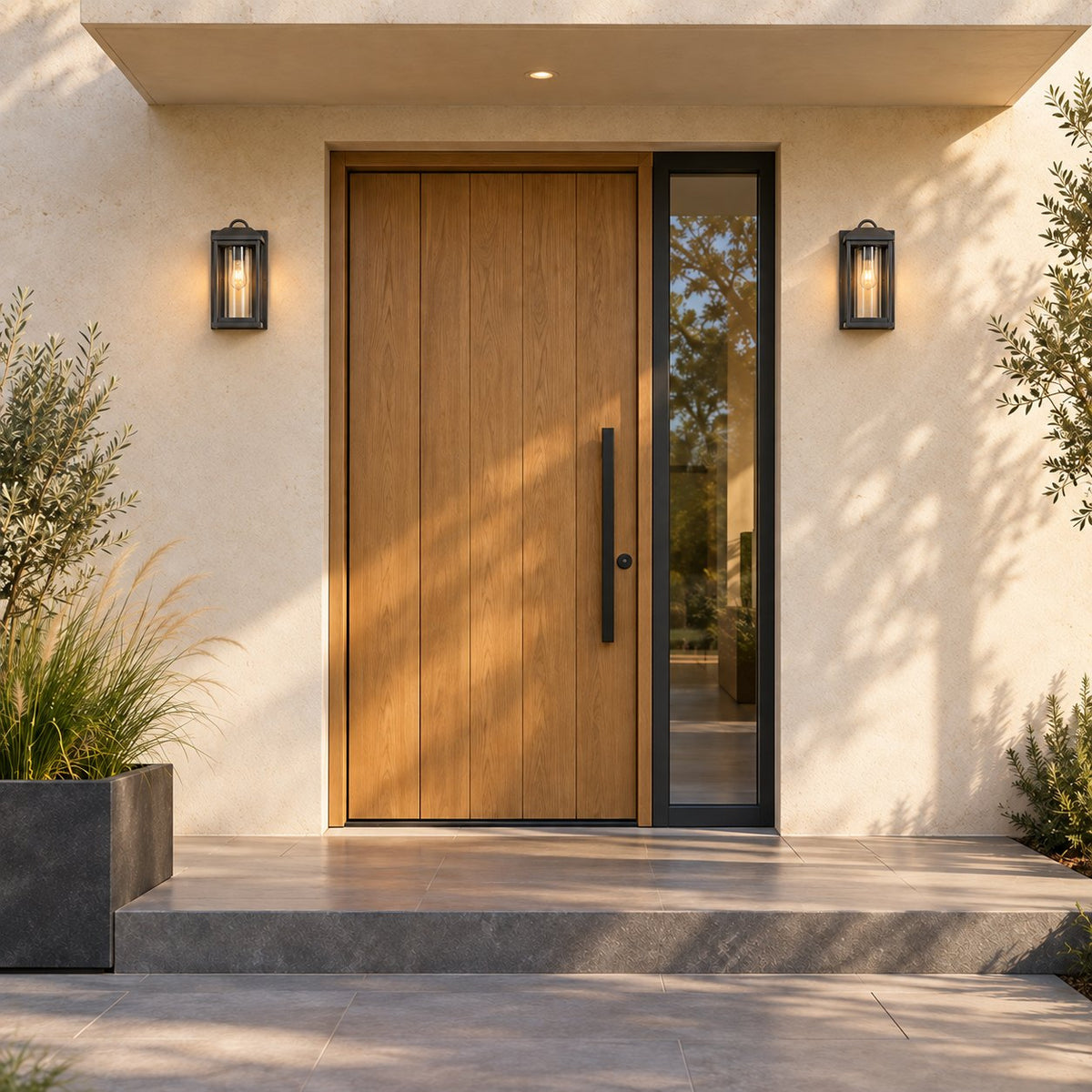 Modern IP65 Outdoor Wall Light with Clear Glass & Sandblasted Black Aluminium Frame