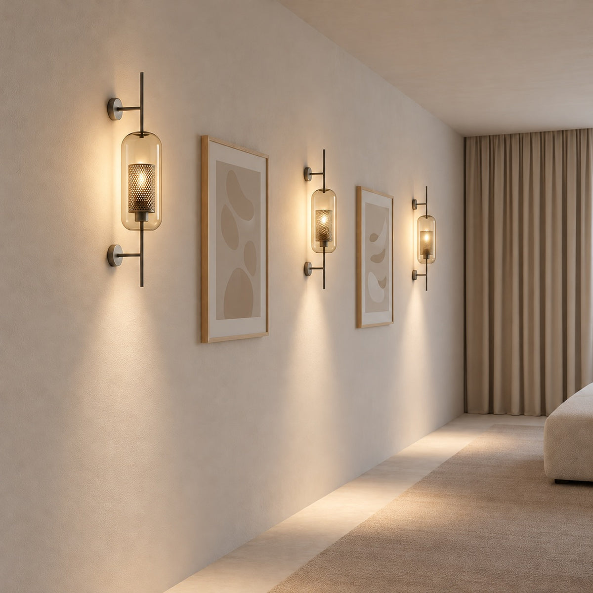 Modern Glass Wall Light Wall Mounted Metal Frame LED Sconce for Indoor Illumination