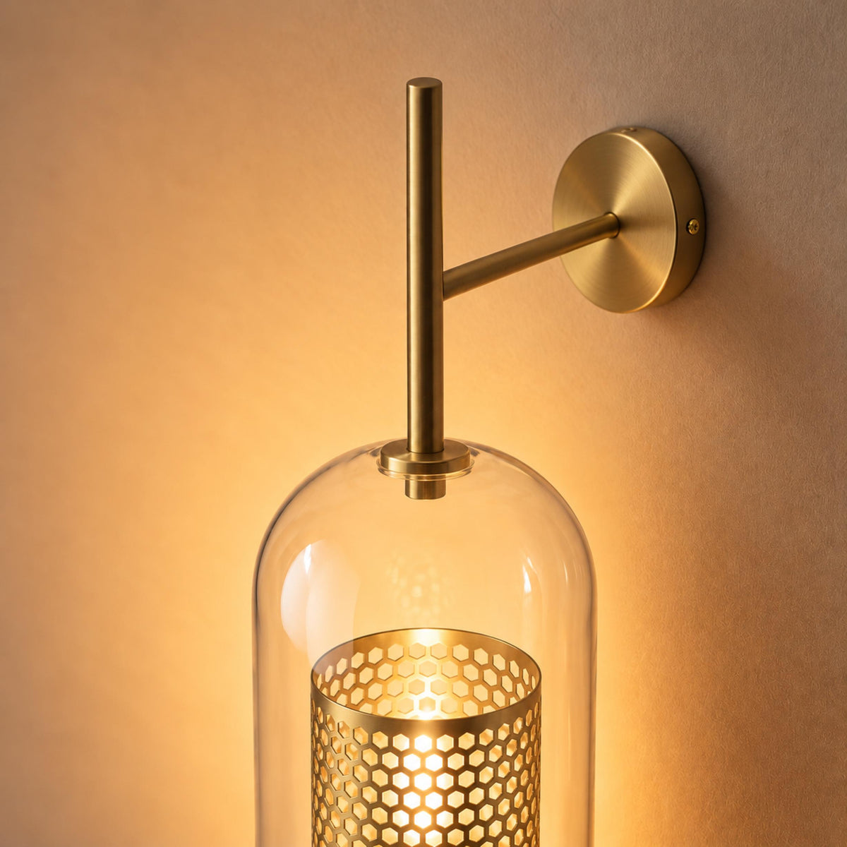 Modern Glass Wall Light Wall Mounted Metal Frame LED Sconce for Indoor Illumination