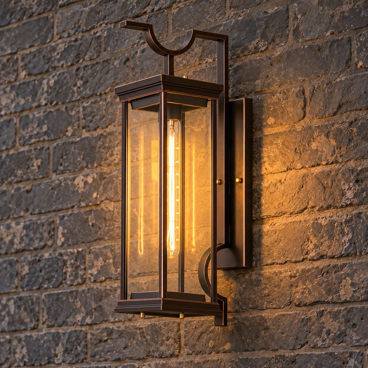 Traditional IP65 Outdoor Wall Light with Clear Glass & Coffee Bronze Finish