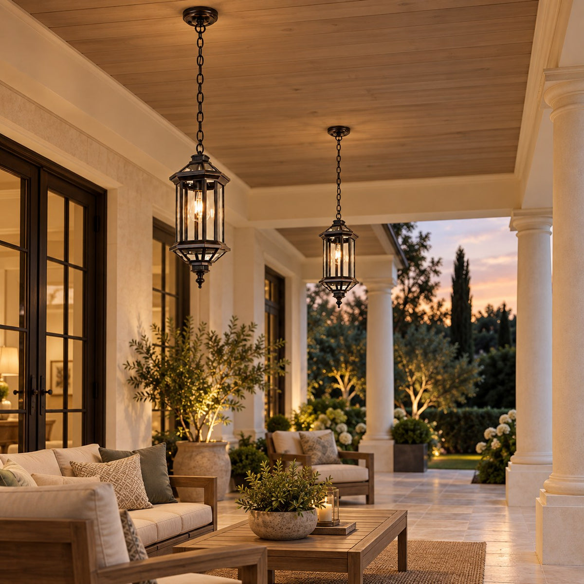 Traditional IP65 Outdoor Pendant Light with Clear Glass – Black Hanging Lantern