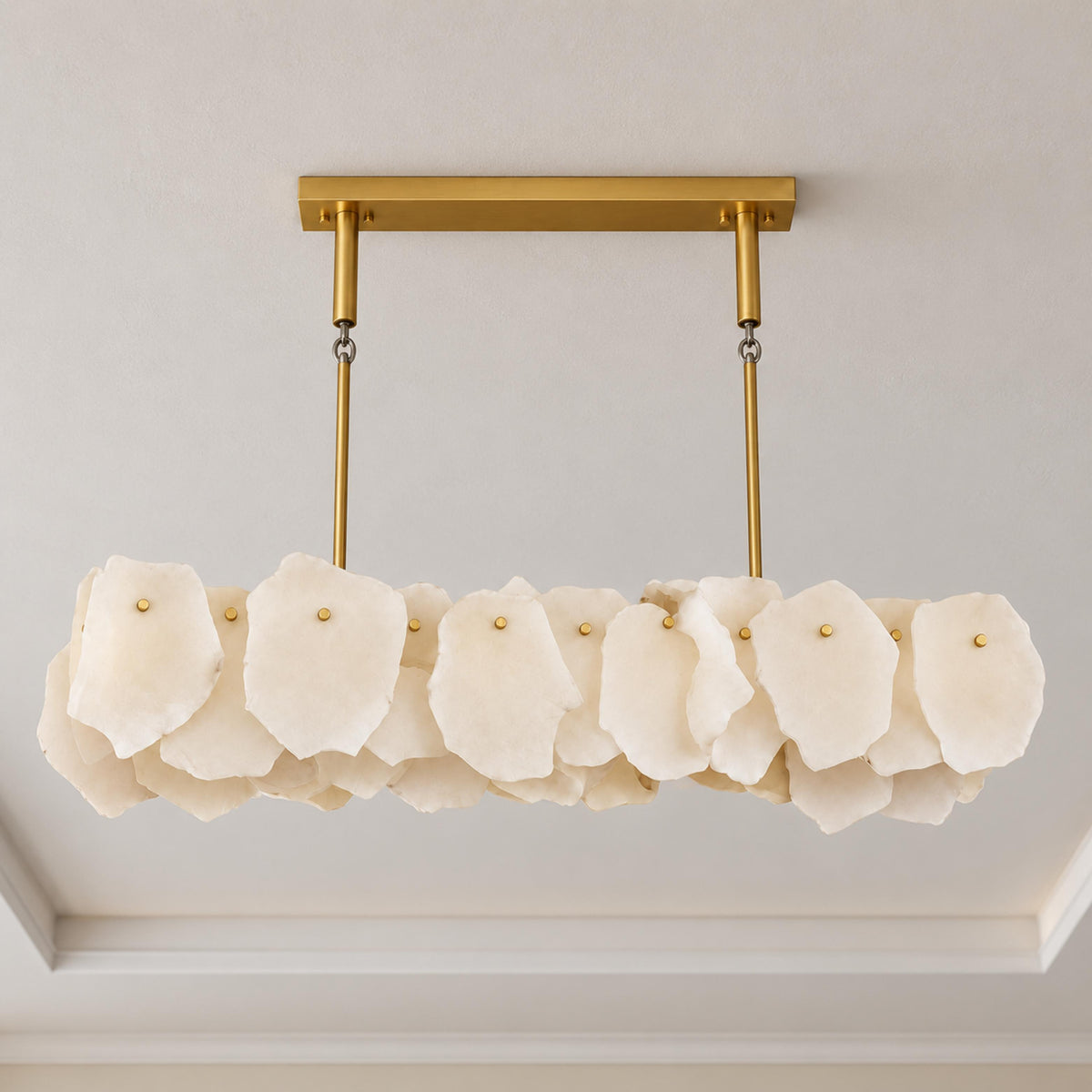Modern Linear Chandelier Hanging Alabaster Shades Gold Suspension LED Light Fixture