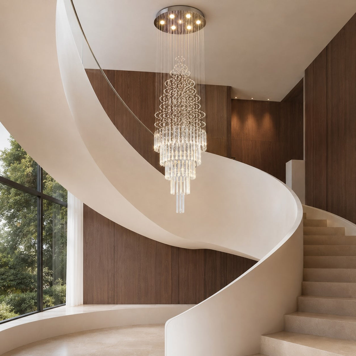 Modern Crystal Chandelier Adjustable Height Stainless Steel LED 18 Lights for Ceiling Mount