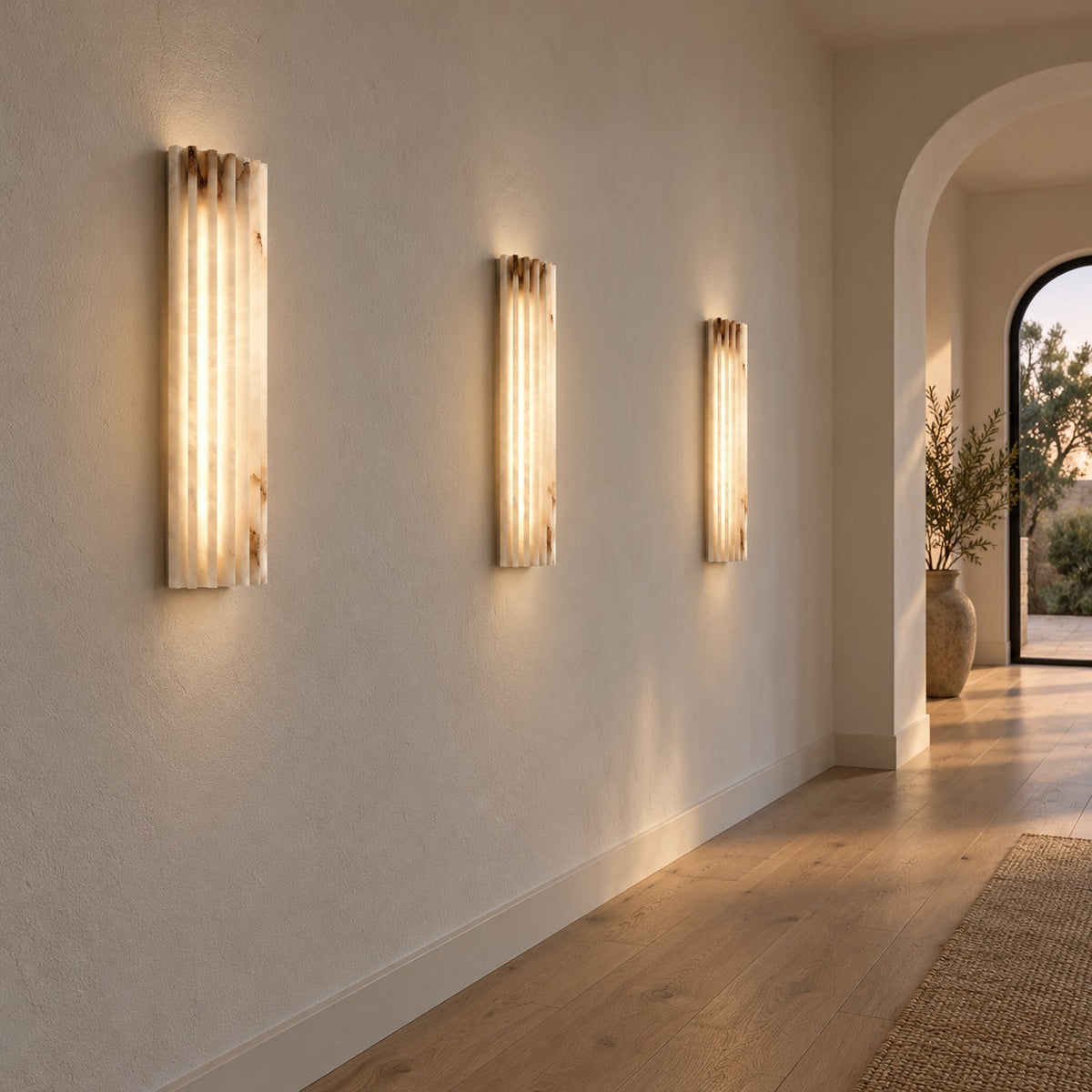 Modern Wall Light Wall Mounted Metal Alabaster Shade Dimmable LED for Contemporary Spaces