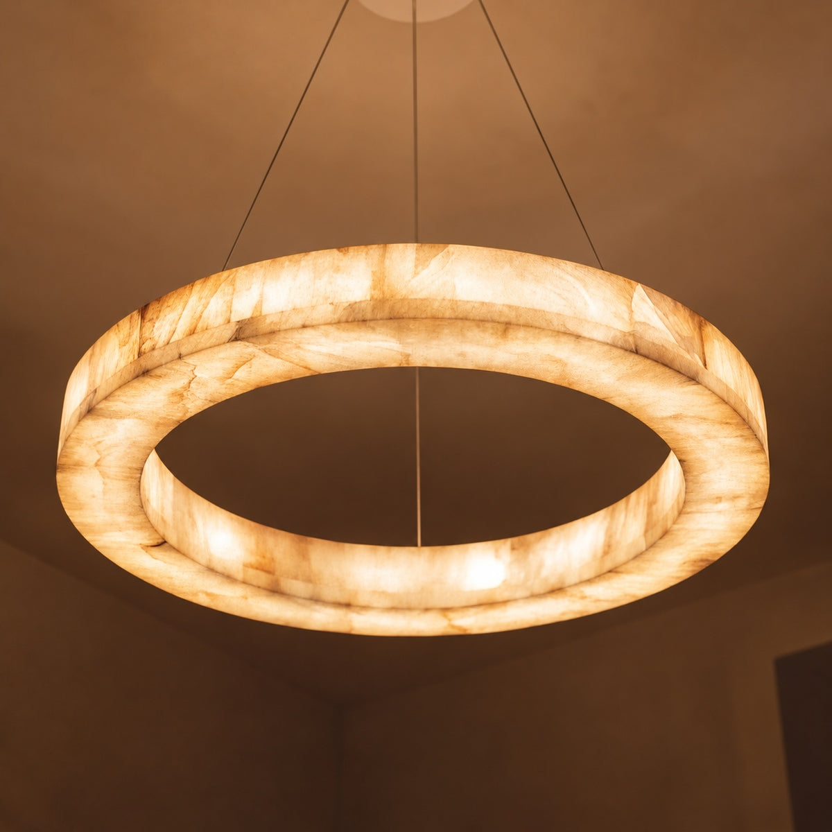 Modern Designer Chandelier Adjustable Gold Hanging Light Fixtures Alabaster LED for Dining Room
