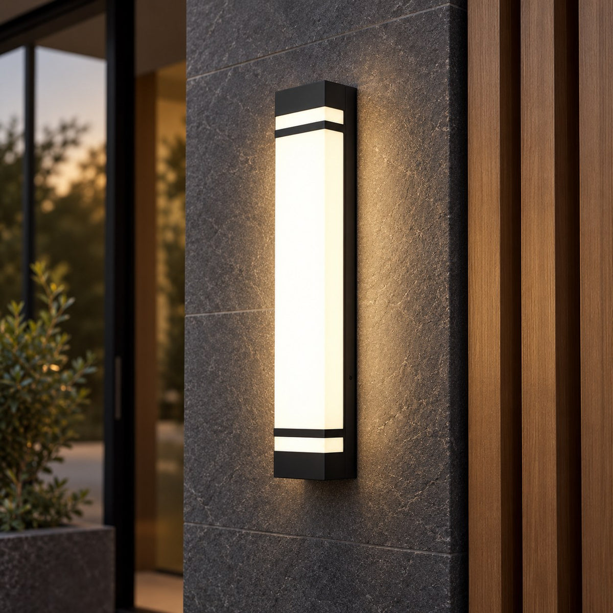 Modern Outdoor Wall Light Waterproof Black Stainless Steel LED Fixture Adjustable Color Temperature